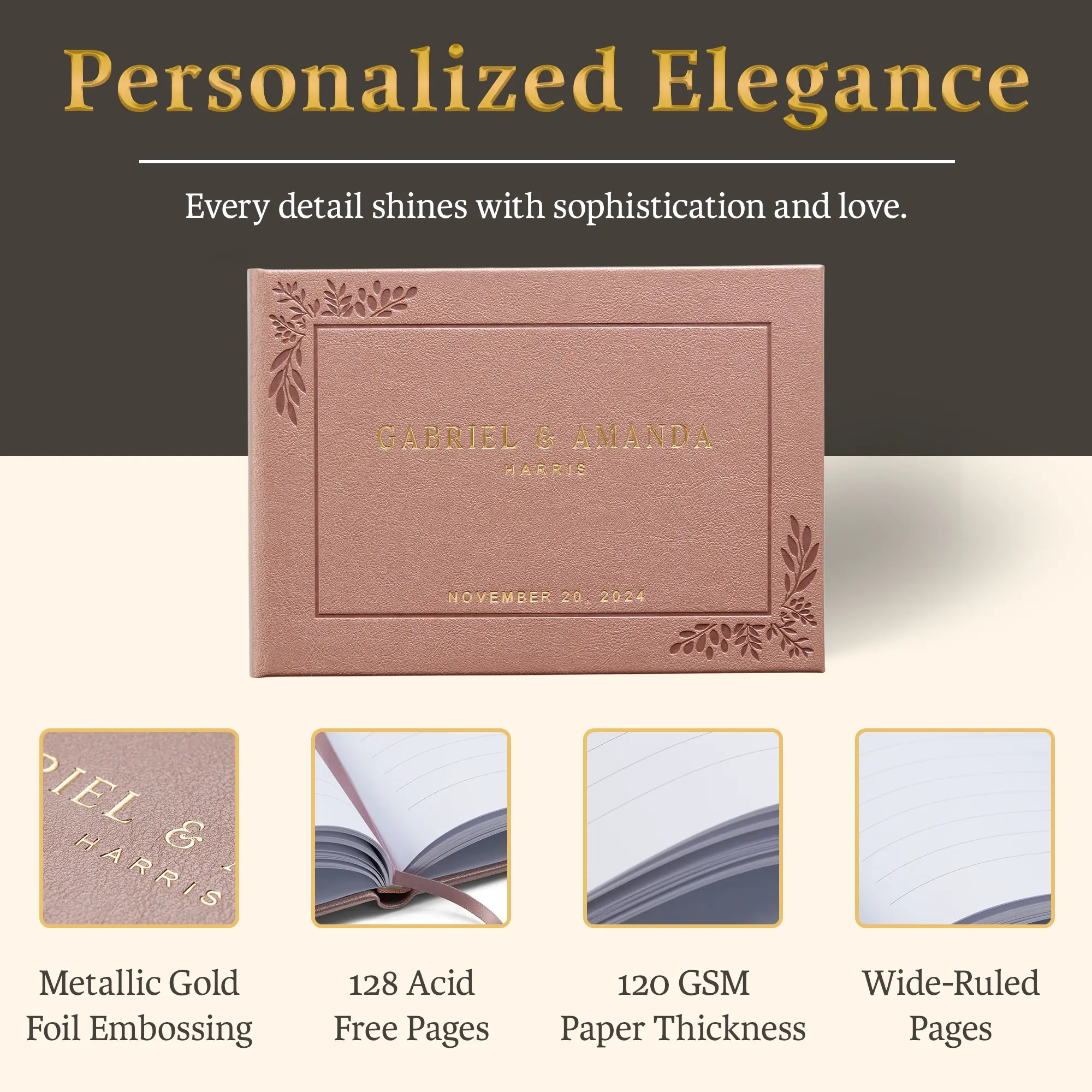 Custom Wedding Guest Book - Rose Gold